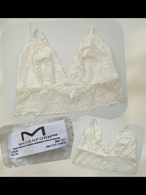 Maidenform Cream Lace Bralette with Scalloped Hem Size Lg Nwots